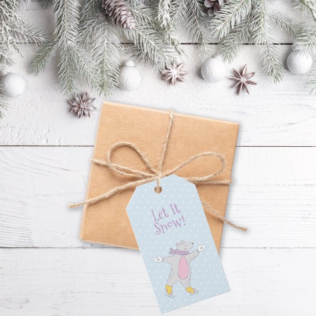 Etiqueta Para Presente Polar Bear Skating Whimsic Christmas (Criador carregado)