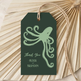 Etiqueta Para Presente Polvo Casamento Moderno no Mar Profundo, Verde