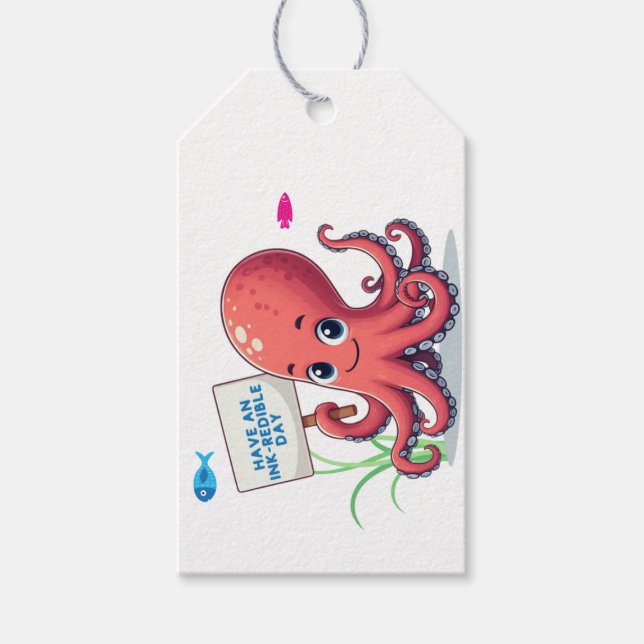 Etiqueta Para Presente Polvo de desenho animado com peixe (Frente)