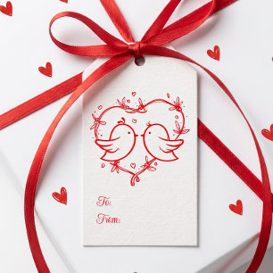 Etiqueta Para Presente Pombinhos Fofos Boho Coração Vermelho Casamento