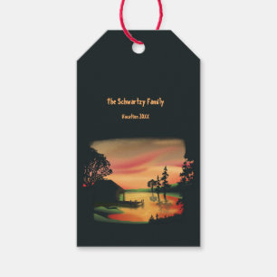 Etiqueta Para Presente Ponta solar do poço de vindima escapa verde vermel