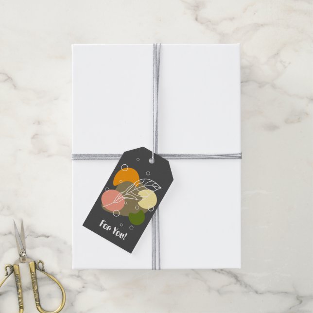 Etiqueta Para Presente Pontos de abstrato interessantes com folhas (Com cordão)