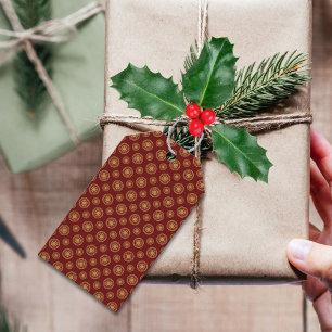 Etiqueta Para Presente Pontos E Círculos Vermelhos E Dourados Escuros