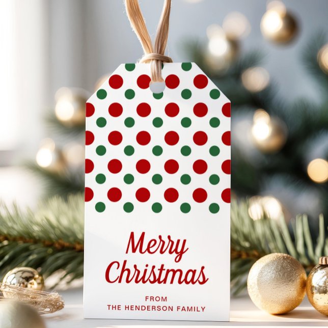 Etiqueta Para Presente Pontos Vermelhos Modernos Natal Alegre (Modern Red Polka Dots Merry Christmas Gift Tags)
