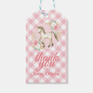 Etiqueta Para Presente Pony floral e Festa de aniversário de xadrez favo