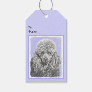 Etiqueta Para Presente Poodle Miniature Toy Silver Cinza Blue Dog Art