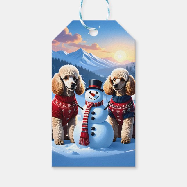 Etiqueta Para Presente Poodles e Snowman no Natal (Frente)