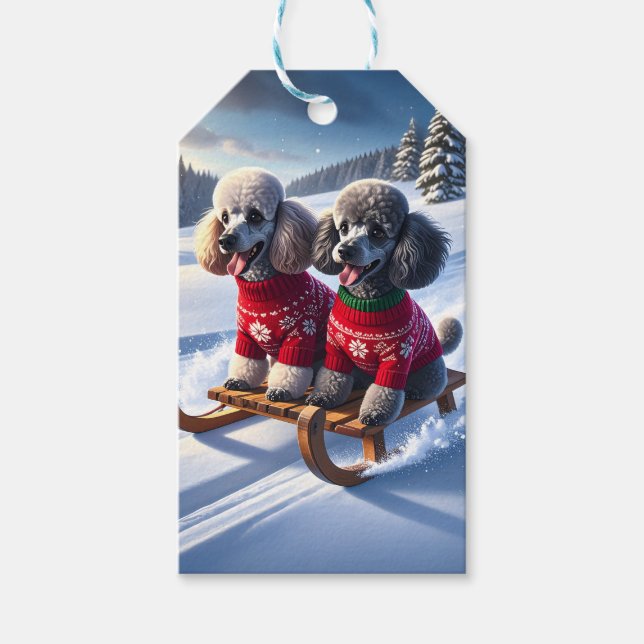 Etiqueta Para Presente Poodles Sled Ride Christmas (Frente)