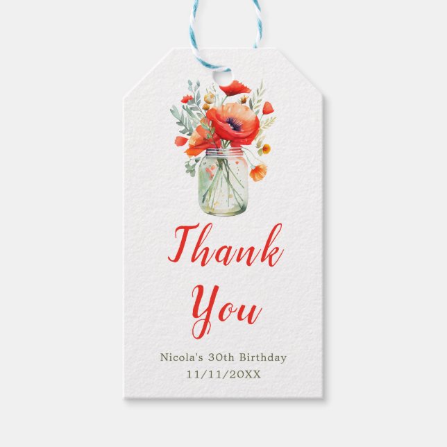 Etiqueta Para Presente Poppies vermelhos Mason Jar Birthday (Frente)