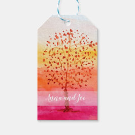 Etiqueta Para Presente Pôr do Sol Árvore Aquarela Pintado à Mão