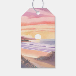 Etiqueta Para Presente Pôr do Sol no Mar Cor-de-Rosa | Pintura em Aquarel