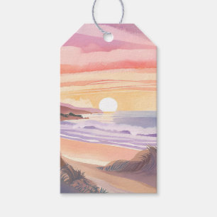 Etiqueta Para Presente Pôr do Sol no Mar Cor-de-Rosa Pintura em Aquarel