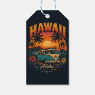 Etiqueta Para Presente Pôr-do-sol Vintage Havaiano Palmeiras Prancha de S