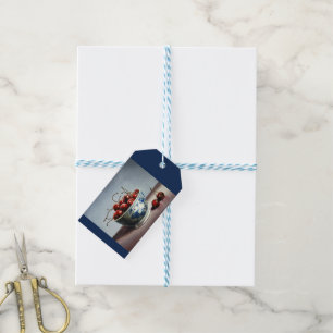 Etiqueta Para Presente Porcelana Azul e Cerejas