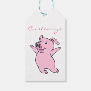 Etiqueta Para Presente Porco cor-de-rosa feliz que salta Thunder_Cove