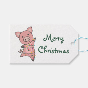 Etiqueta Para Presente Porco Feliz Animais de Natal Porcos Chapeuzinhos