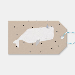 Etiqueta Para Presente Porco neutro de Chá de fraldas de baleia branca