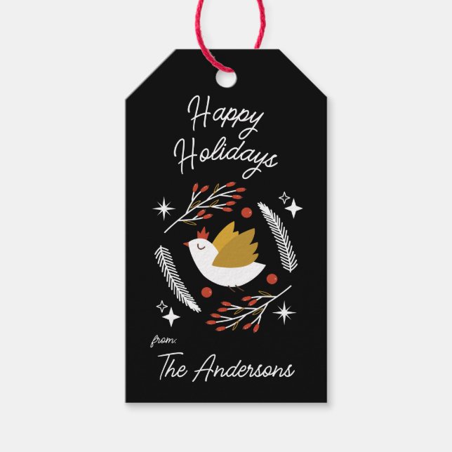 Etiqueta Para Presente Portas e Berries natalinos modernos personalizávei (Frente)