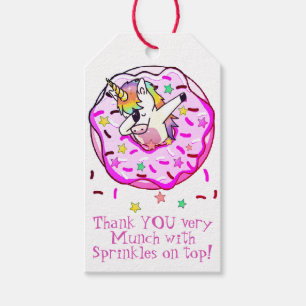 Etiqueta Para Presente Pose de Dab de Unicórnio em Donut com Glacê Rosa e