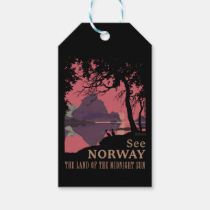 Etiqueta Para Presente Pôster Minimalista do Pôr do Sol na Noruega - Fior