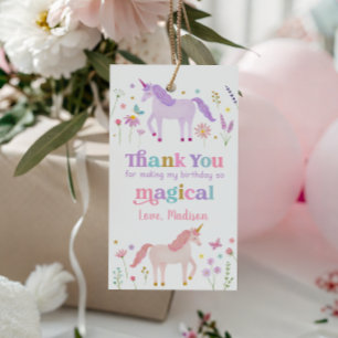 Etiqueta Para Presente Prado de Unicórnio Rosa Pastel Dourado Aniversário
