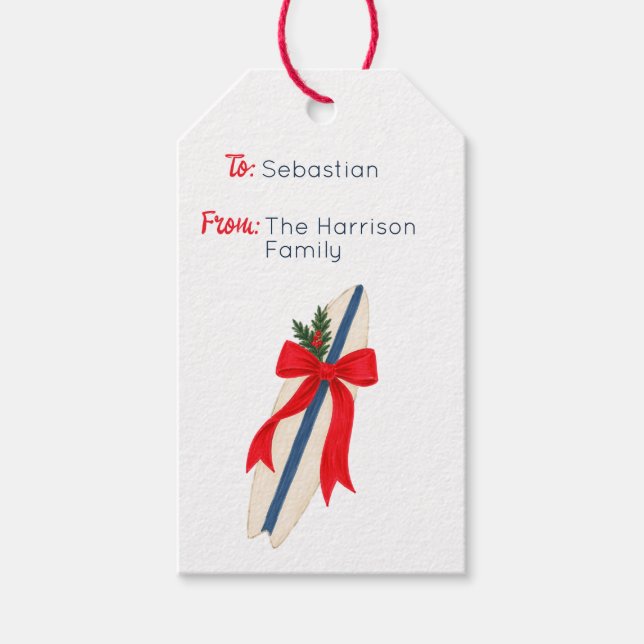 Etiqueta Para Presente Prancha de Surf Natal Hamptons (Frente)