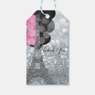 Etiqueta Para Presente Prata Brilho e Balões Paris Torre Eiffel Festa