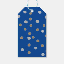 Prata e Bolinhas Douradas em Azul