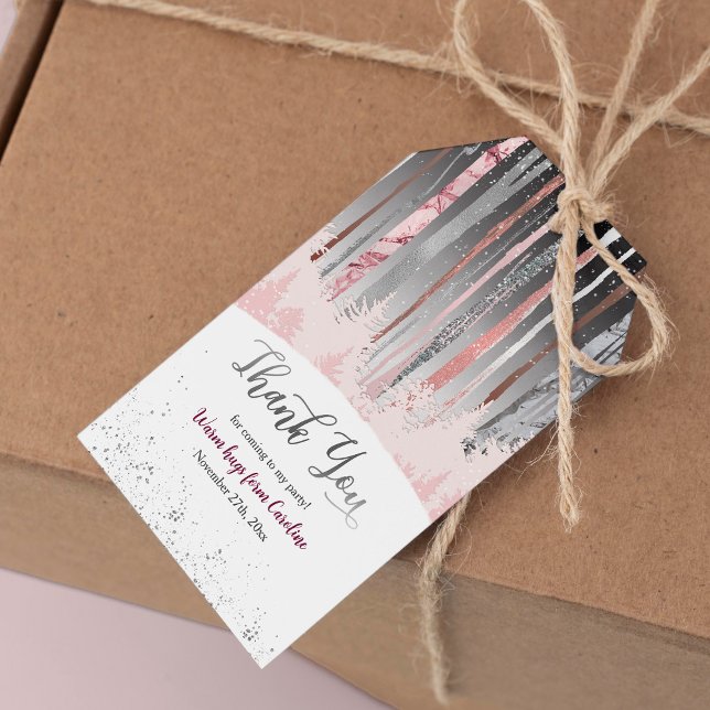 Etiqueta Para Presente Prata rosa Neve Mystic Wood Aniversário (Criador carregado)