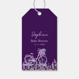 Etiqueta Para Presente Prato de Chá de Bebê Bicicleta Lilás Floral Roxo