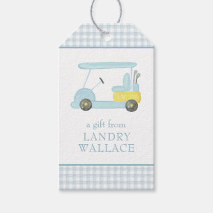Etiqueta Para Presente Preppy Gingham Watercolor Blue Monograma Carrinho
