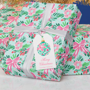 Etiqueta Para Presente Preppy Pink e Enfeites de natal Verde