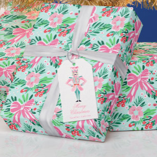 Etiqueta Para Presente Preppy Pink & Green Christmas Nutcracker