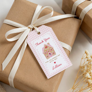 Etiqueta Para Presente Preppy Rosa Bolo de Gengibre Aniversário Obrigado