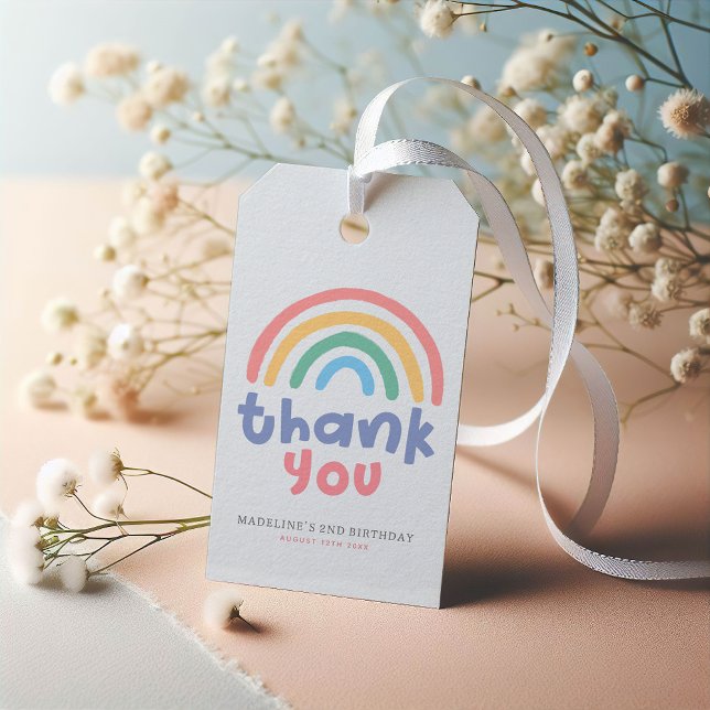 Etiqueta Para Presente Presente de Aniversário Rosa Meninas Cute Rainbow (Criador carregado)