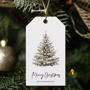 Etiqueta Para Presente Presente de Árvore de Natal em Aquarela Elegante