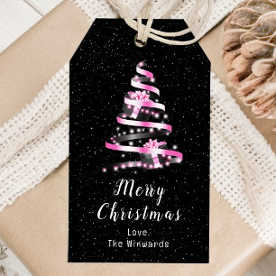 Etiqueta Para Presente Presente de Fita Rosa e Preta Feliz Natal