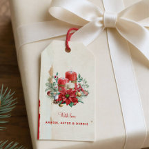 Presente de Natal com Poinsettia em Aquarela Vinta