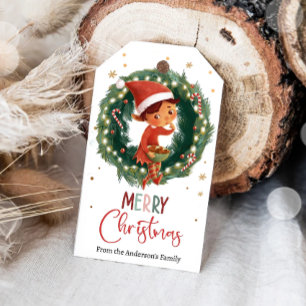 Etiqueta Para Presente Presente de Natal Família Biscoito Duende Feliz Na