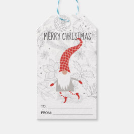 Etiqueta Para Presente Presente de Natal Vermelho Fofo Gnome Férias Branc