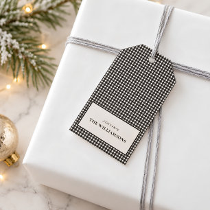 Etiqueta Para Presente Presente Personalizado de Natal com Xadrez Preto F