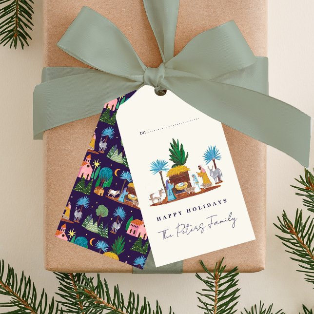 Etiqueta Para Presente Presépio Desenhado à Mão Natal (Nativity Scene Hand drawn Christmas Gift Tags)