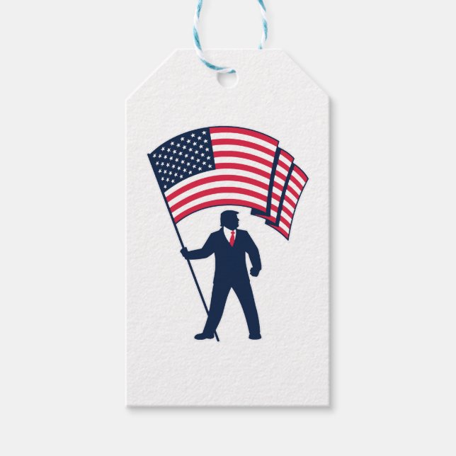Etiqueta Para Presente Presidente Trump Bearing Bandeira dos EUA (Frente)