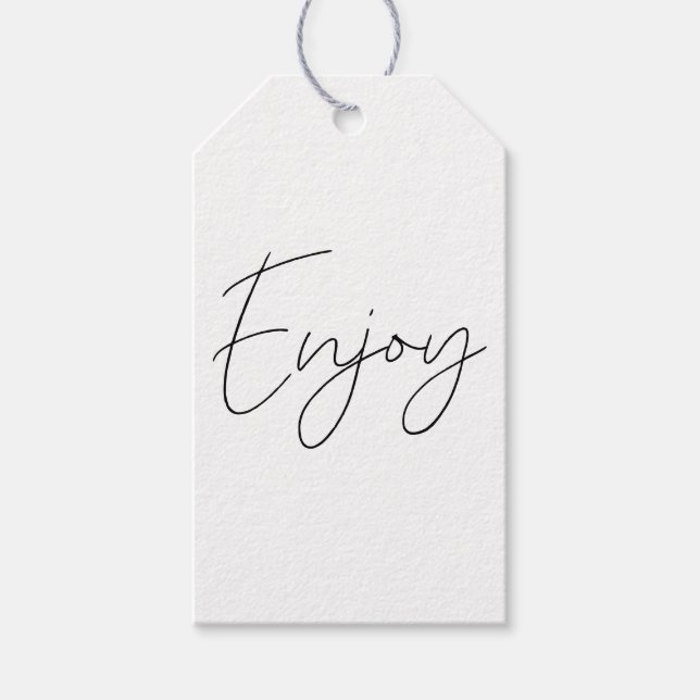 Etiqueta Para Presente Preto Branco Caligrafia Elegante Aproveite Persona (Frente)