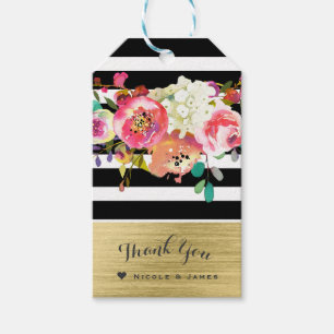 Etiqueta Para Presente Preto Branco Dourado Moderno Floral Glam Elegante