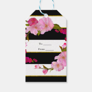 Etiqueta Para Presente Preto Branco e Dourado Moderno Floral Chic Glam Fe