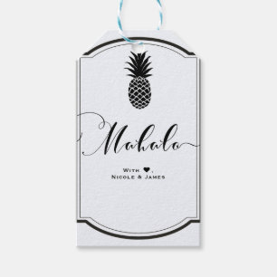 Etiqueta Para Presente Preto  Branco Tropical Abacaxi Favorito MAHALO ALO