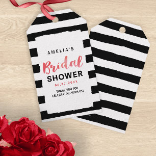 Etiqueta Para Presente Preto chique & o branco listram o chá de panela