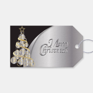 Etiqueta Para Presente Preto Elegante, Prata e Natal Dourado