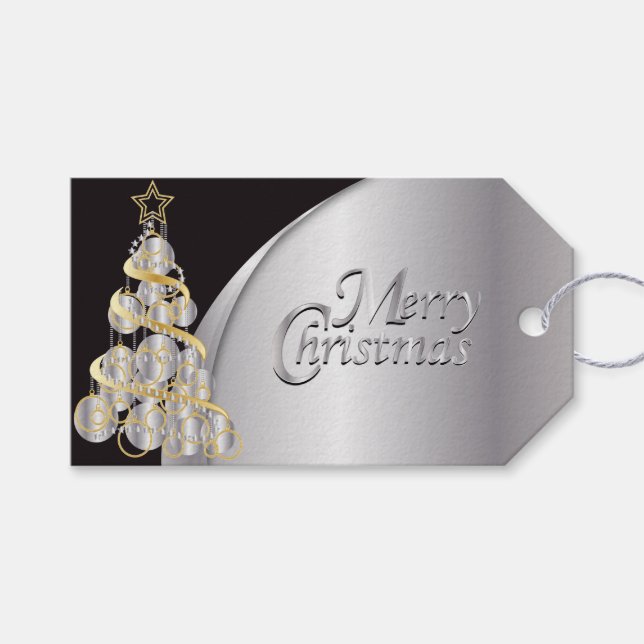 Etiqueta Para Presente Preto Elegante, Prata e Natal Dourado (Frente (horizontal))